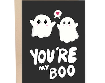 You're My Boo, Funny Anniversary Card, Halloween Greetings Card, Valentine's Gift For Her, Birthday Gift For Husband Wife, Cute Ghost Heart