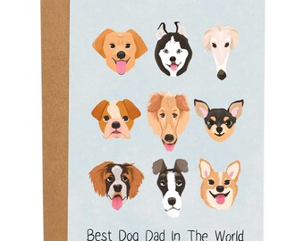 Best Dog Dad In The World, Funny Father's Day Card, Best Dad Ever Card, I Love You Daddy Greeting Card For Him, Dad Day