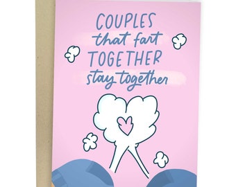 Couples That Fart Together Stay Together, Funny Anniversary Card, Cute Greetings Card, Valentine's Gift For Her, Fart Joke Card Gift For Him
