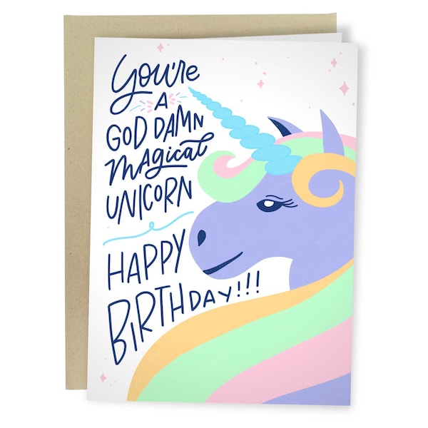 You're A God Damn Magical Unicorn Happy Birthday, Funny Birthday Card, Cute Greeting Card For Friend, Unicorn Birthday Gift For Sister