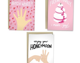 3 Cards for Along the Bride's Side, Sleazy Greetings Funny Greeting Cards, Funny Engagement Card, Funny Wedding Card, Gift For Bride