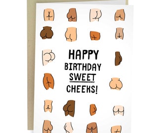 Happy Birthday Sweet Cheeks, Funny Birthday Card, Butt Card For Him, Birthday Gift Ass Card, Best Friend Fun Greeting Card, Witty