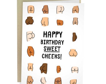 Feliz cumpleaños, Dulces mejillas, Tarjeta de cumpleaños divertida, Tarjeta de trasero para él, Tarjeta de regalo de cumpleaños con trasero, Tarjeta de felicitación divertida para el mejor amigo, Ingeniosa