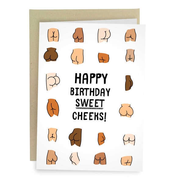 Happy Birthday Sweet Cheeks, Funny Birthday Card, Butt Card For Him, Birthday Gift Ass Card, Best Friend Fun Greeting Card, Witty