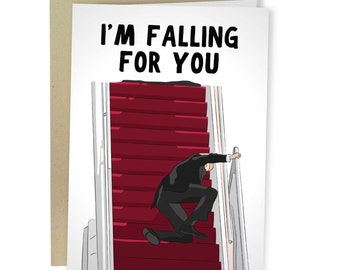 Falling For You, Funny Anniversary Card, Joe Biden Valentine&#39;s Day Greeting Card, Biden Falls Card, Joe Falling Down Card, Stairs