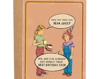 Bean Juice Funny Birthday Card, Bday Card, Classic Greeting Card, Retro Birthday Card, Birthday Gift For Coffee Lover, Coffee Addict Card
