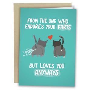 From The One Who Endures Your Farts But Loves You Anyways, Funny Anniversary Card, Cute Cat Greetings Card, Valentine's Gift For Him, Fart