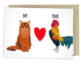 My Cat Loves Your Rooster, Funny Anniversary Card, Naughty Greeting Card For Him, Adult Valentine's Day Card, Love Card For Husband, Sexy