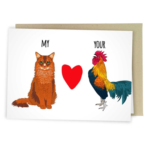My Cat Loves Your Rooster, Funny Anniversary Card, Naughty Greeting Card For Him, Adult Valentine's Day Card, Love Card For Husband, Sexy
