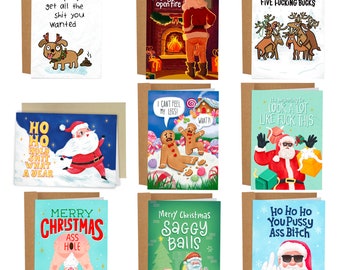 9 Worst Christmas Cards Ever Set, Sleazy Greetings Funny Christmas Card Bundle, Rude Christmas Card, Snarky Holiday Card, Funny Xmas Card