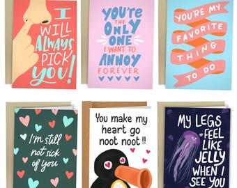 6 Cards to Make That Special Person Smile Set, Sleazy Greetings Funny Greeting Cards, Just Because Gift, Funny Anniversary Card Bundle