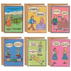 6 Vintage 1970's Dark Humor Birthday Cards Set, Sleazy Greetings Funny Greeting Cards, Funny Birthday Card, Rude Greeting Card, Snarky Cards