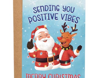 Positive Vibes Christmas Funny Christmas Card, Sweet Greeting Card, Holiday Card, Gift For Her, Funny Xmas Card, Funny Santa Claus Card