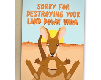 Sorry For Destroying Your Land Down Unda, Funny Mother's Day Card, Rude Greeting Card For Mother, Sarcastic Birthday Love Card For Mom