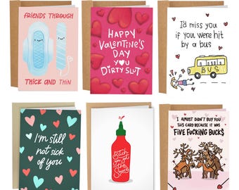6 Galentine's Day Cards Bundle, Sleazy Greetings Funny Greeting Cards, Just Because Gift, Funny Valentine's Day Card Set For Friends