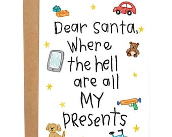 Dear Santa Funny Christmas Card, Rude Greeting Card, Holiday Card, Gift For Her, Funny Xmas Card, Letter To Santa Card, Xmas Gift For Friend