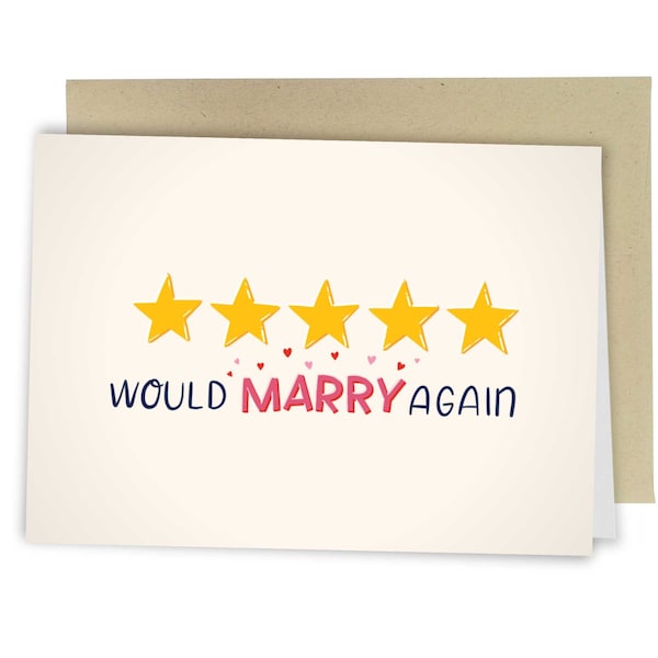 Would Marry Again Funny Valentine's Day Card, Rude Greeting Card, Sassy Anniversary Card, Gift For Him, Love Card, Five Star Husband, Wife