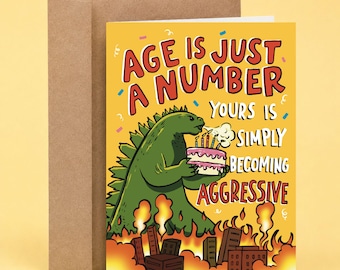 Funny Birthday Card for Him, Age Joke, Movie Dinosaur Humor, Sarcastic Greeting