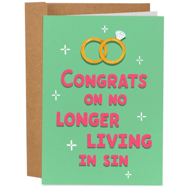 Félicitations, vous ne vivez plus dans le péché, carte de mariage amusante, carte de voeux d'enterrement de vie de jeune fille (enterrement de vie de jeune fille) pour un ami, douche nuptiale de félicitations