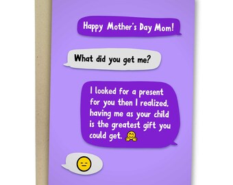 Happy Mother's Day Mom Text, Funny Mother's Day Card, Sweet Greeting Card For Mother, Rude Love Card For Mom