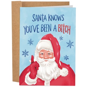 Santa Know You&#39;ve Been A Bitch Funny Christmas Card, Rude Greeting Card, Offensive Holiday Card, Gift For Her, Funny Bitch Card, Snarky Xmas