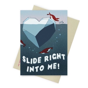 Slide Right Into Me, Funny Anniversary Card, Naughty Penguin Greeting Card For Him, Adult Valentine's Day Card, Love Card For Husband, Sexy