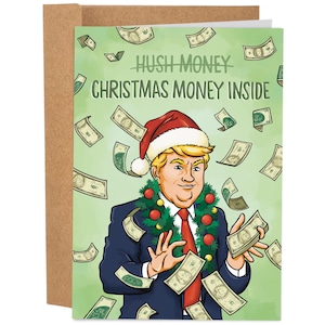Hush Money Christmas Money Trump Funny Christmas Card, Xmas Card For Friend, Holiday Greeting Card, President Trump Christmas Card