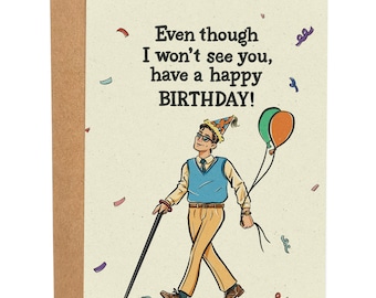 I Won't See You Funny Birthday Card, Classic Bday For Friend, Cool Greeting Card, Gift For Him, Blind Birthday Card, Retro Birthday Card