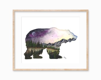 Watercolor Bear Silhouette Print