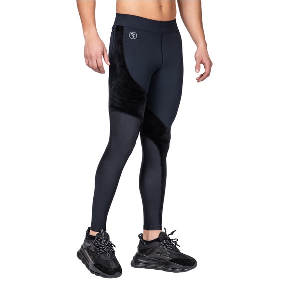 Deluxe Mens Black Performace Leggings, Velvet and High-shine