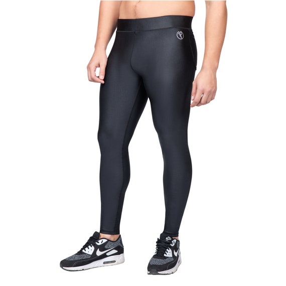 Mens Deluxe Black High-shine High Performance Gym Leggings