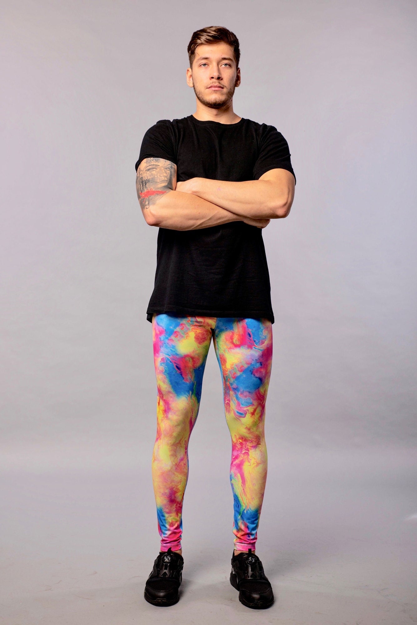 Neon Tie Dye Men's Leggings Double 