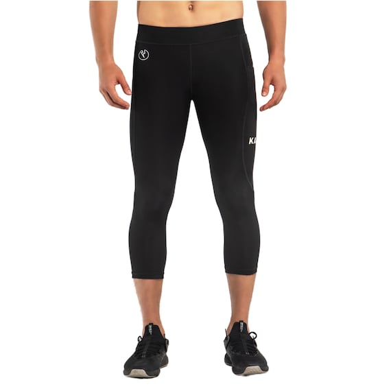 Men's Black Kapow Gym 3/4 Length Leggings With Pockets, Running