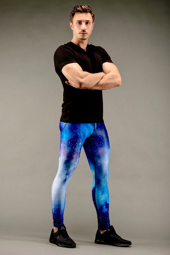 Blue Galaxy Print Men's Leggings Double 