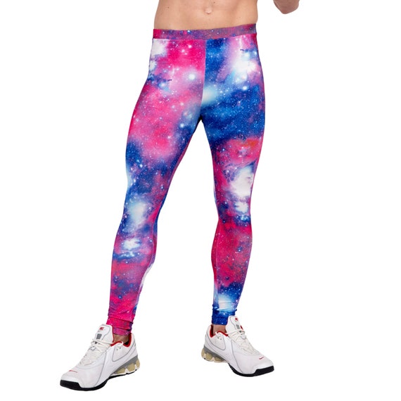 Galaxy Print Pink & Blue Men's Gym Leggings, Unique Male Leggings, Stretchy  Spandex Gym Wear, Running Workout Clothes, Meggings Fun Gym Wear -   Canada