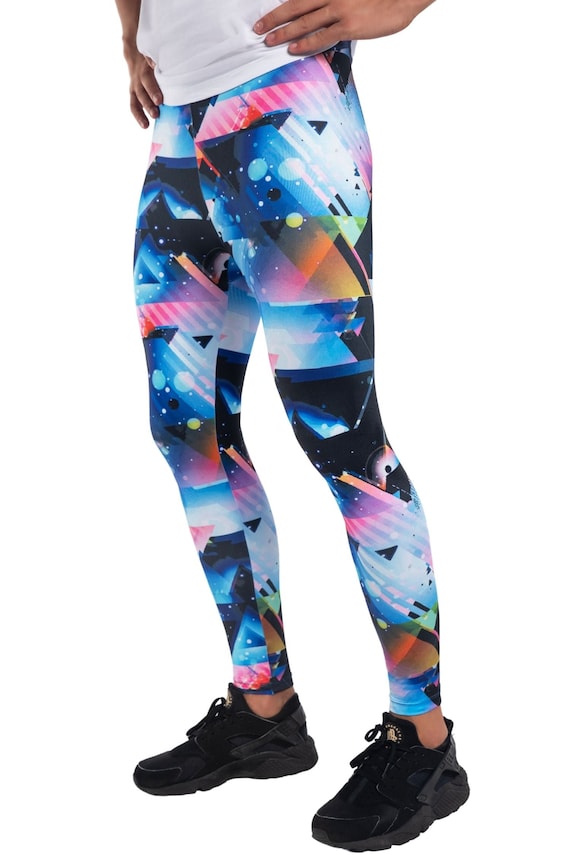 Galactica Blue Pink Men's Leggings Retro Video Game Print Meggings