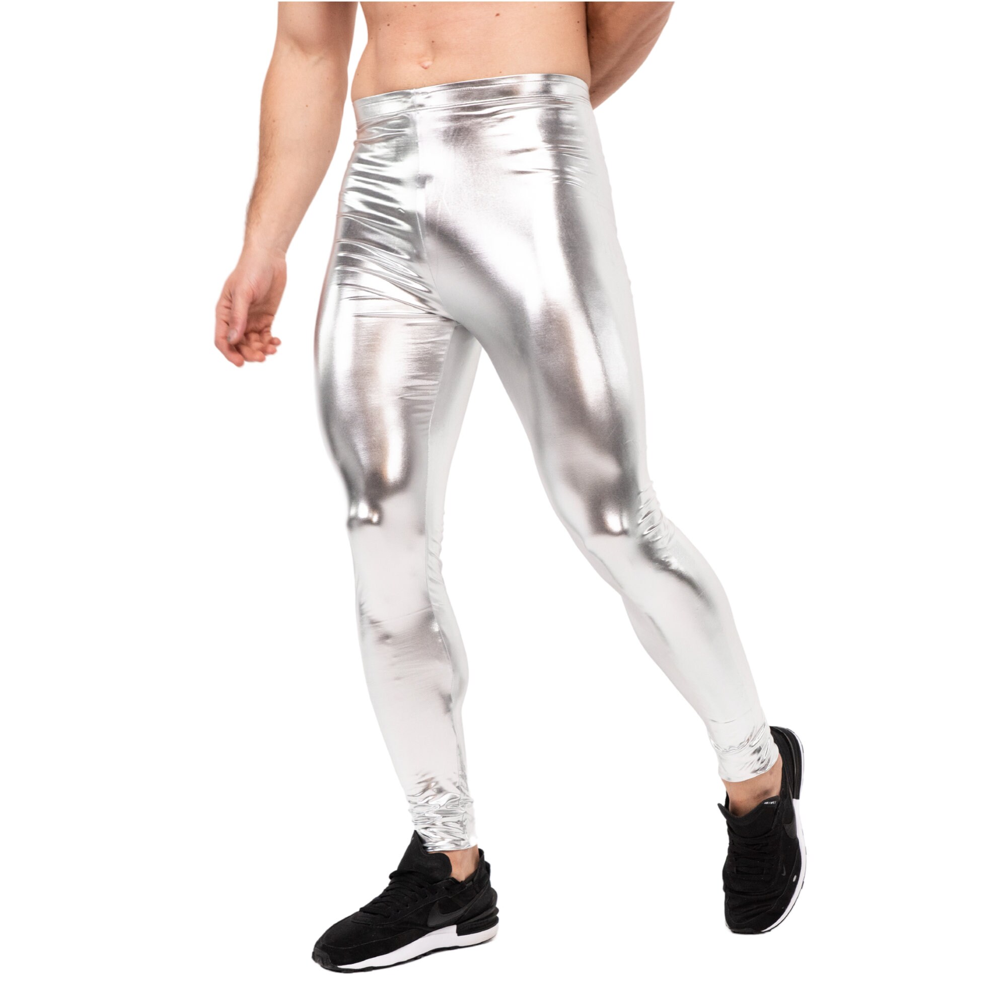 Womens Ladies American Foil Shiny leggings Disco Dance Stretch PVC Wet Look  80s