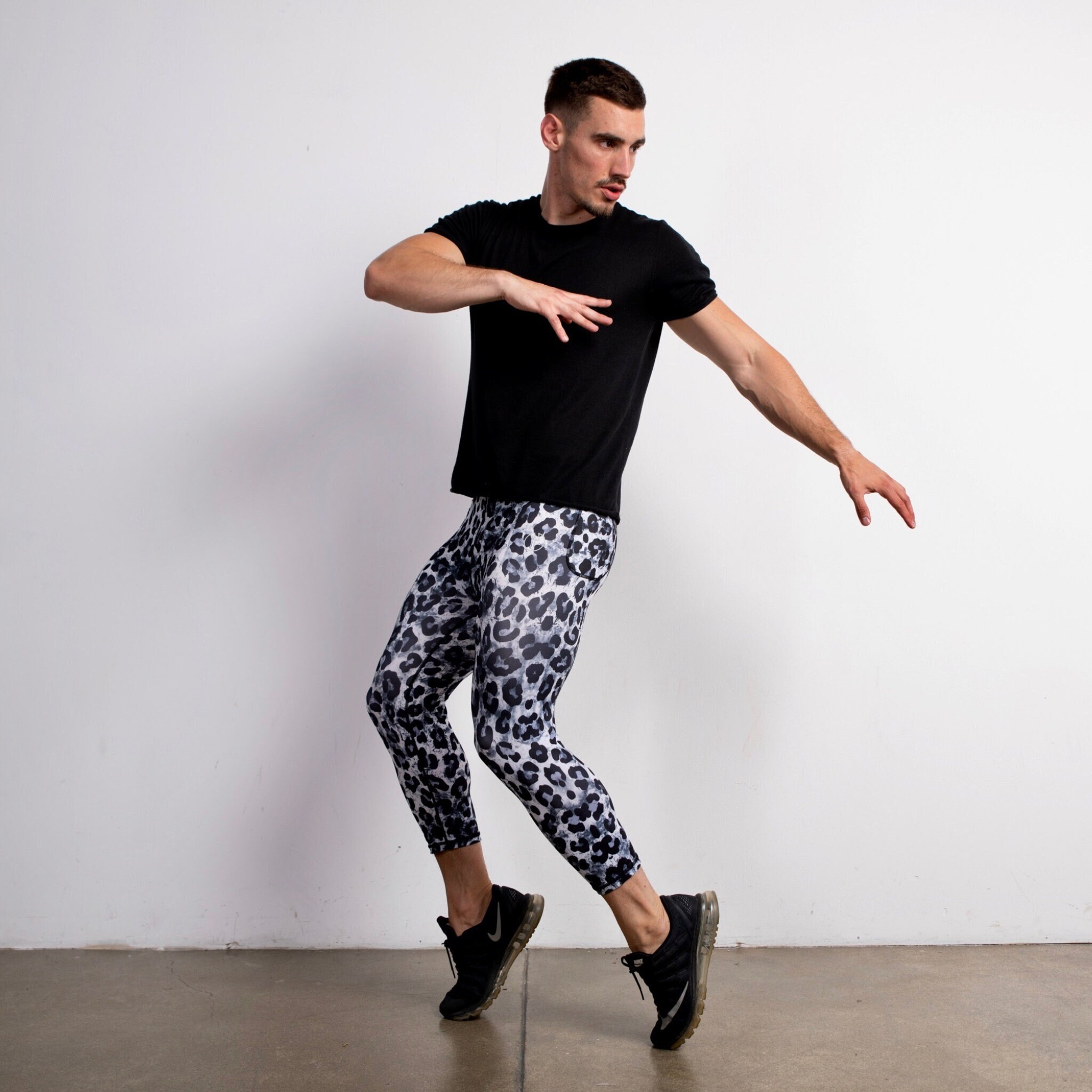 White Leopard Print Men's 3/4 Leggings Double Pockets - Etsy Australia