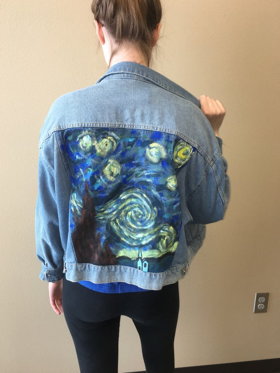 painted denim jacket etsy