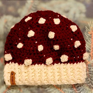Adult size,Crochet, amanita, mushroom, hat, beanie,  cottagecore, mushroomcore, forestcore, fairycore. MADE TO ORDER