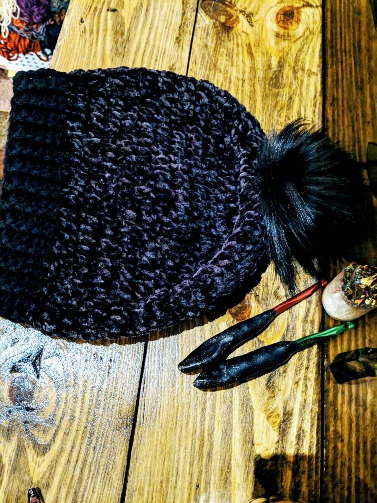 New Custom Designed Black Knit Slouchy Pom Beanie with Black Bow. ScarvesMe Soft Warm All Over Rhinestone Mini Bow Pom Beanie  main image 4
