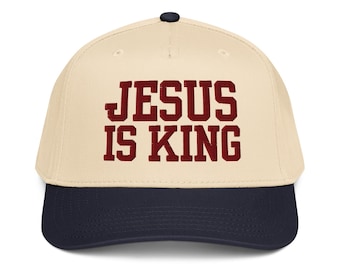 Cappello Jesus Is King / Berretto ricamato cristiano / Ricamo corona / Cappello Faith a 5 pannelli / Cappello da papà cristiano / Regalo cristiano