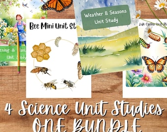 Pacchetto di studio di scienze naturali per la scuola elementare a casa / Meteo, piante, api e cicli di vita