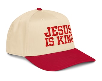 Cappello a 5 pannelli Jesus Is King / Berretto ricamato cristiano / Cappello della fede / Ricamo della corona / Regalo cristiano per lui o per lei