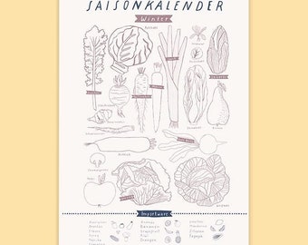 Seasonal calendar ‘Winter’ - Poster as digital file to print out yourself / Printable