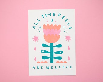 Limitierter Print "All the Feels are welcome", A4 Riso Print