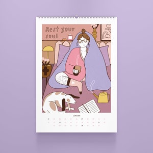 Illustrated calendar 2024 Calendar Girls wall calendar self-love and mindfulness image 3