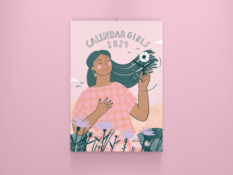 Illustrated calendar 2024 Calendar Girls wall calendar self-love and mindfulness image 1