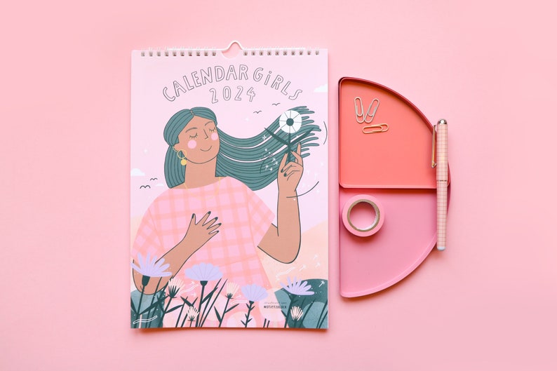 Illustrated calendar 2024 Calendar Girls wall calendar self-love and mindfulness image 2