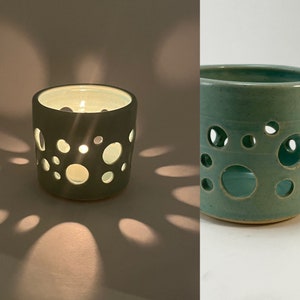 One turquoise stoneware candle holder (Listing #316)